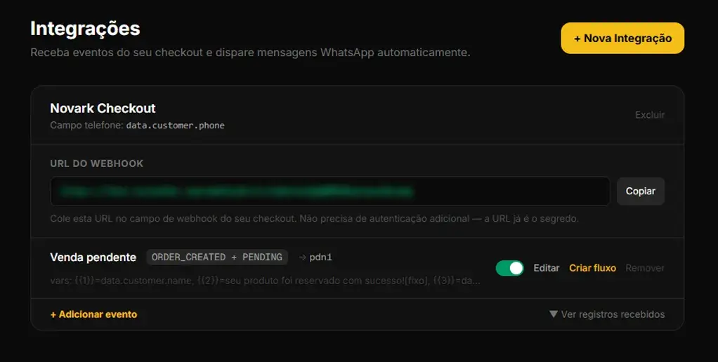 Painel de integrações